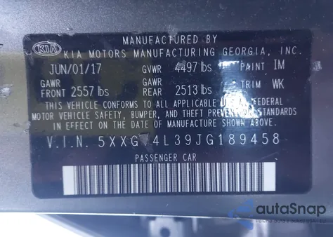 2018 Kia Optima Lx z USA, uszkodzony, nr VIN 5XXGT4L39JG189458